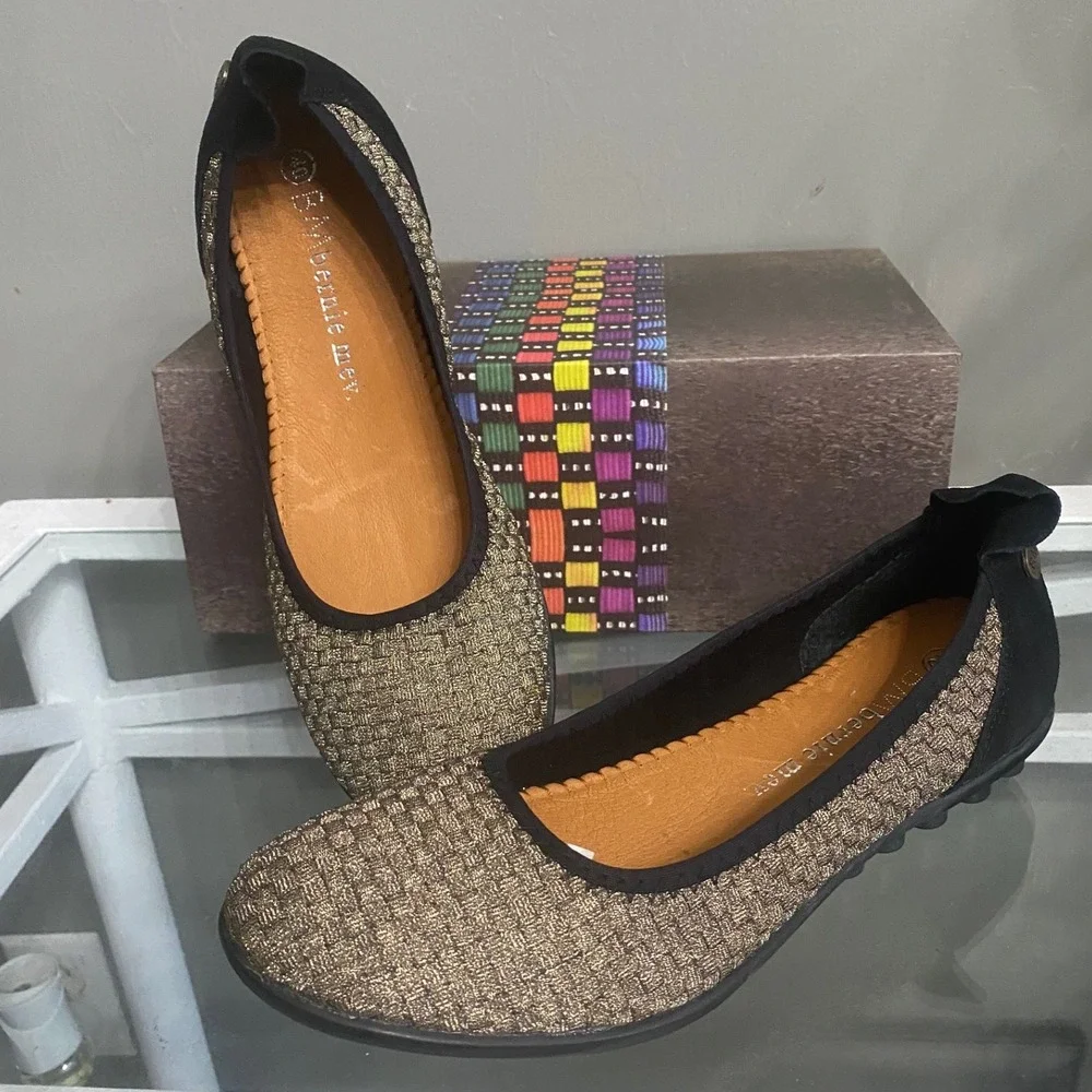 Bernie Mev Hazel Bronze Metallic Woven Memory Foam Ballet Flats Shoes Size40 US9